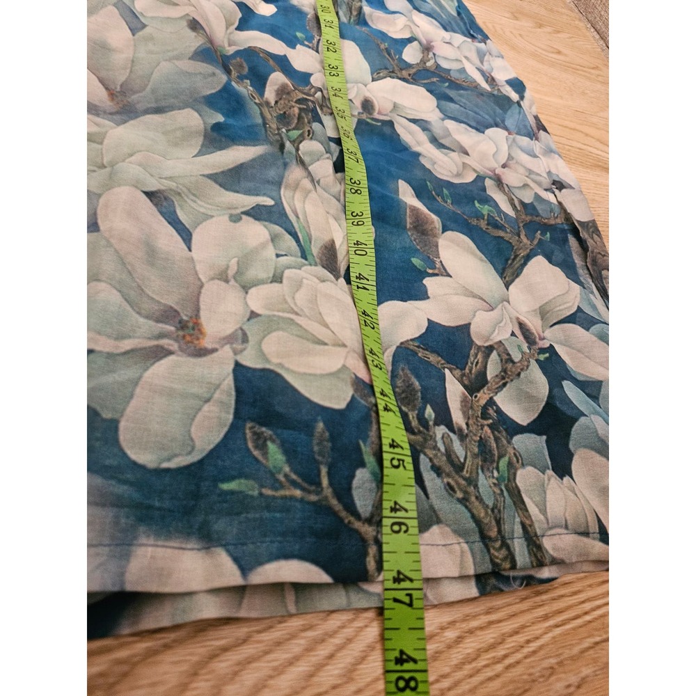 Chinese Style Long Dress with Magnolia Flower Print Blue Size Large High Neck - Picture 5 of 11